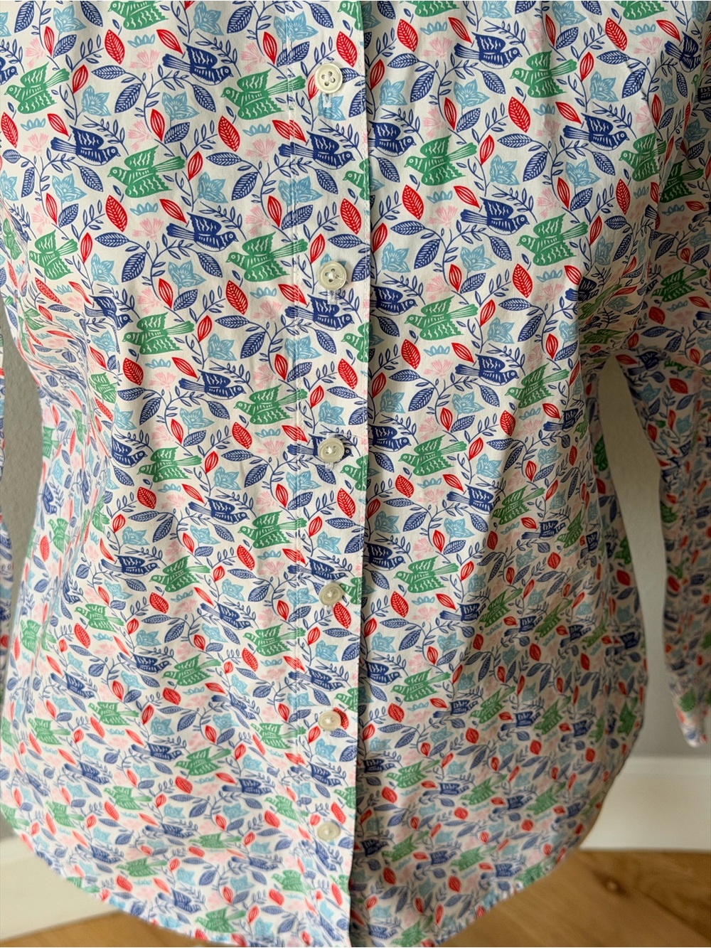 Boden Birds & Leaves Cotton Button Up Shirt Blouse Multicolor Size 8R - Picture 8 of 11